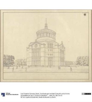 Berlin, Oranienburger Vorstadt. Entwurf zu einer Kirche (Vorstadtkirche Typ 5, "Kirche in Kreuzform"). Perspektivische Ansicht