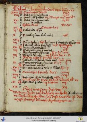[2r - 7v] Liturgischer Kalender.