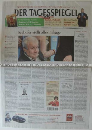 Tageszeitung "Der Tagesspiegel" mit Titel zur Regierungskrise in Deutschland