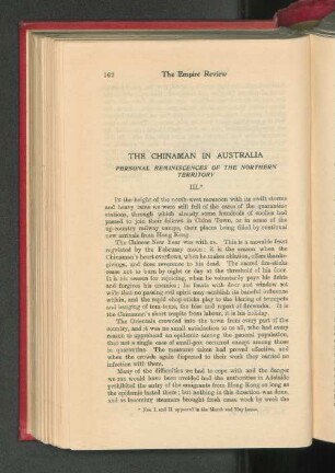 The Chinaman in Australia. Personal Reminiscences of the Northern Territory. III.