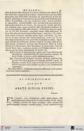 Al chiarissimo Signor Abate Giulio Perini