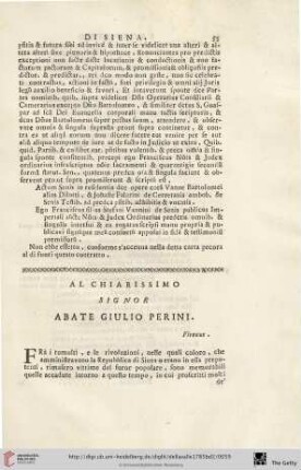 Al chiarissimo Signor Abate Giulio Perini