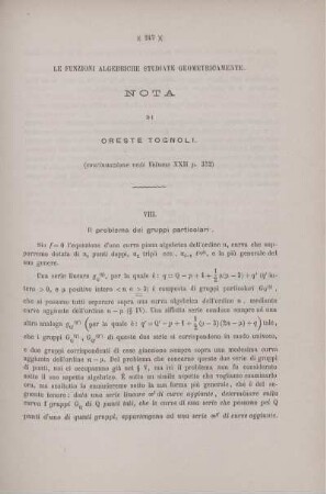 Le funzioni algebriche studiate geometricamente (continuazione vedi Volume. XXII p. 332).