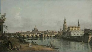 Dresden vom rechten Elbufer unterhalb der Augustusbrücke