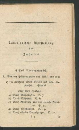 Tabellarische Vorstellung des Inhalts.