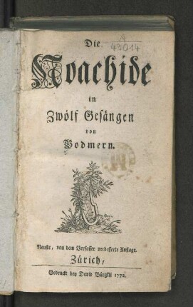 Die Noachide in Zwölf Gesängen von Bodmern