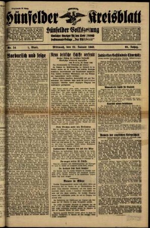 Erste Ausgabe vom Mittwoch, den 31. Januar 1940.