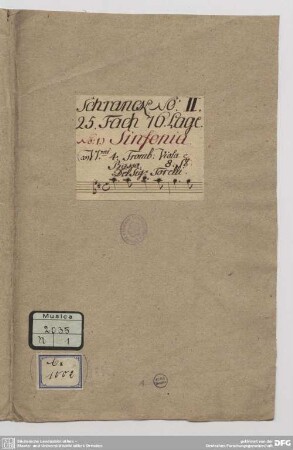Symphonies, Sonatas - Mus.2035-N-1 : [Symphonies. Excerpts, tr (4), strings, bc - D, GieT deest]. - [Stimmen]