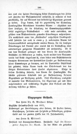 Eingegangene Geschenke.