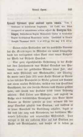 141-152 [Rezension] Synesii Cyrenaei Quae exstant opera omnia