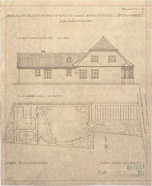 Fischer, Theodor; Blaichach; Haus Gradner - Lageplan; Westseite (Ansicht)