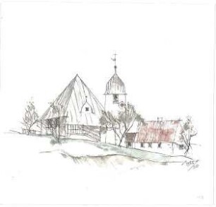 Gsaenger, Gustav; Skizzensammlung - Kirche in Rieden (Perspektive)