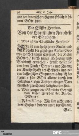 Die Eilffte Lection. Von der Christlichen Freyheit der Glaubigen.
