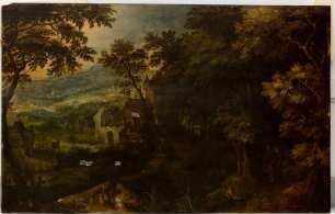 Waldlandschaft mit Jägern