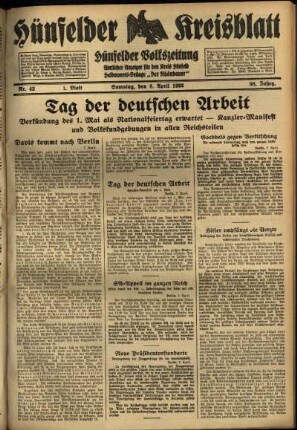 Erste Ausgabe vom Samstag, den 08. April 1933.