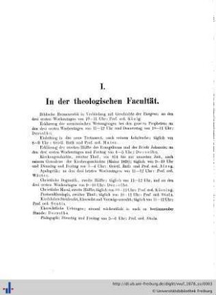 I. In der theologischen Facultät.