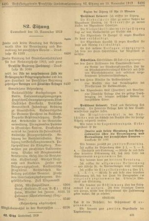 82. Sitzung. Sonnabend den 15. November 1919
