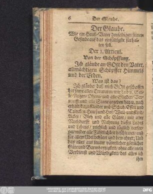 Der Glaube. Wie ein Hauß-Vater denselbigen seinem Gesinde auf das einfältigste fürhalten soll.