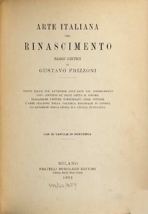 Arte Italiana del Rinascimento : saggi critici