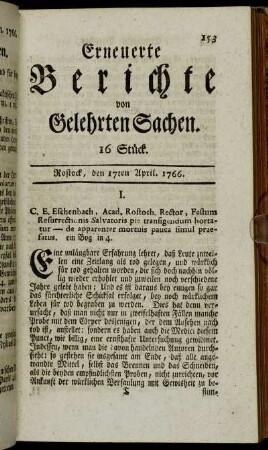 16 Stück. Rostock, den 17ten April. 1766