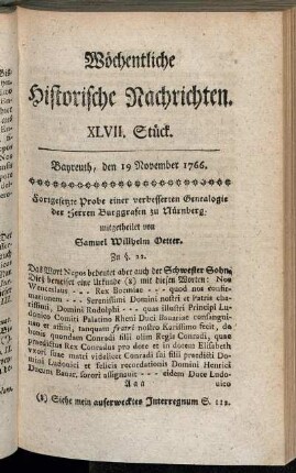 XLVII. Stück. Bayreuth, den 19. November 1766.