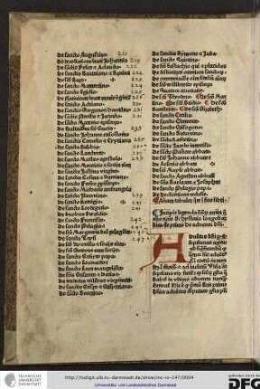Incipit legenda sanctorum aurea que alio nomine dicitur hystoria longobardica. Et primo de adventu domini.