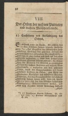 VIII. Der Orden der wahren Patrioten und wahren Menschenfreunde.