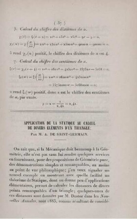 Application de la statique au calcul de divers éléments d'un triangle.