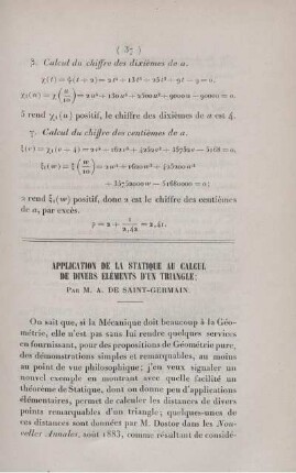 Application de la statique au calcul de divers éléments d'un triangle.