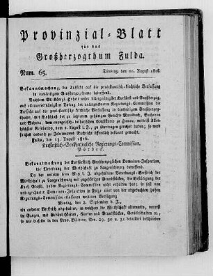 Num. 65., Ausgabe vom 20. August 1816