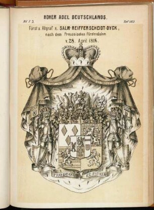 Taf. 193. Fürst u. Altgraf z. Salm-Reifferscheidt-Dyck, nach dem Preussischen Fürstendiplom v. 28. April 1816.