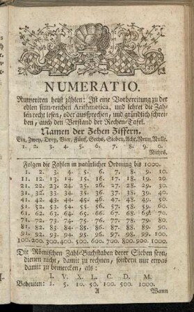 Numeratio. [Das Fundament in gantzen Zahlen]