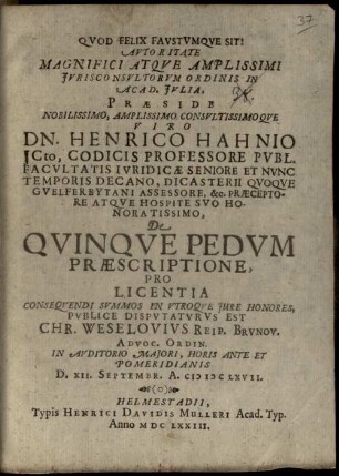 De quinque pedum praescriptione