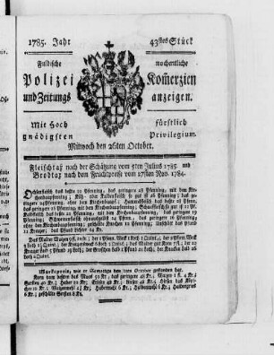 43tes Stück., Ausgabe vom 26. Oktober 1785