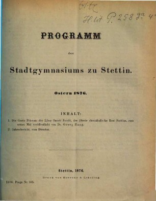 Programm : Ostern .... 1875/76