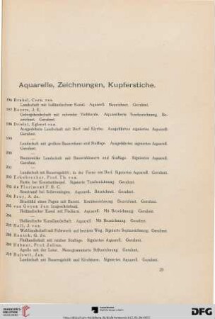Aquarelle, Zeichnungen, Kupferstiche (Nr. 196-224)