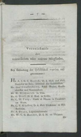 Verzeichniss der ordentlichen oder activen Mitglieder