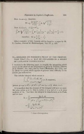 VI. - Remarks on Poisson's proof of the proposition that ... may be expanded in a series of Laplace's coefficients.