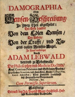 Damographia : oder Gemsen Beschreibung