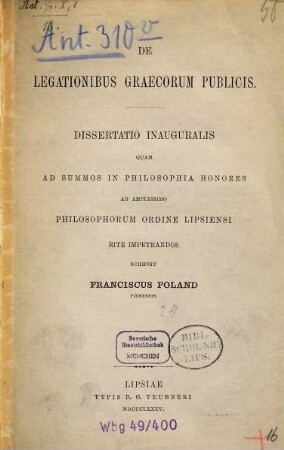 De legationibus Graecorum publicis : dissertatio inauguralis
