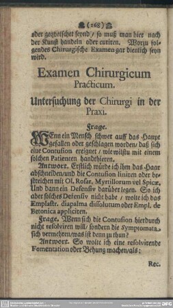 Examen Chirurgicum Practicum. Untersuchung der Chirurgi in der Praxi