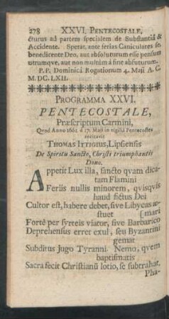 Programma XXVI. Pentecostale
