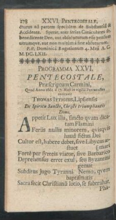 Programma XXVI. Pentecostale