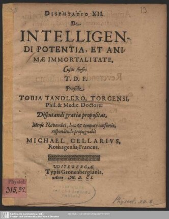 Disputatio XII. De Intelligendi Potentia, Et Animae Immortalitate