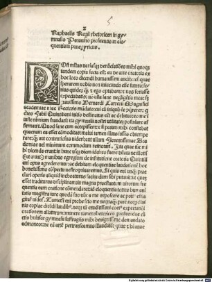Panegyricus de laudibus eloquentiae : mit Widmungsbrief an Bernardus Justinianus, Padua 15.5.1483