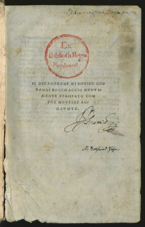 Il Decamerone Di Messer Gio-||vanni Boccaccio Nvova-||mente Stampato Con|| Tre Novelle Ag-||givnte