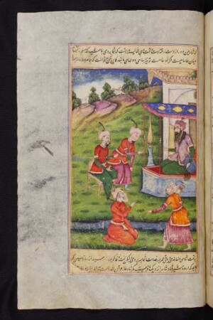 Illustration: Ardašīr empfängt Samʽān, den Wesir des Herrschers von Čīn