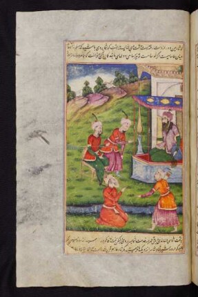 Illustration: Ardašīr empfängt Samʽān, den Wesir des Herrschers von Čīn