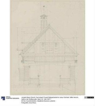 Darmstadt, Projekt Stallgebäude für Julius Glückert, dritte Version, Aufriss der Südfassade