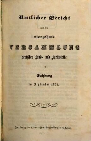 Amtlicher Bericht über die Versammlung Deutscher Land- und Forstwirthe. 14. 1851